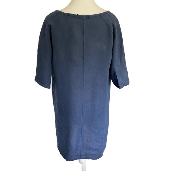 NAVY BLUE LONG 100% LINEN TUNIC / DRESS. Sz M. BOHO/LAGENLOOK. MADE IN ITALY - Picture 2 of 15